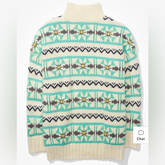 NWT AE Oversized Fairisle Mock Neck Women's Sweater Size Medium - Picture 5 of 13